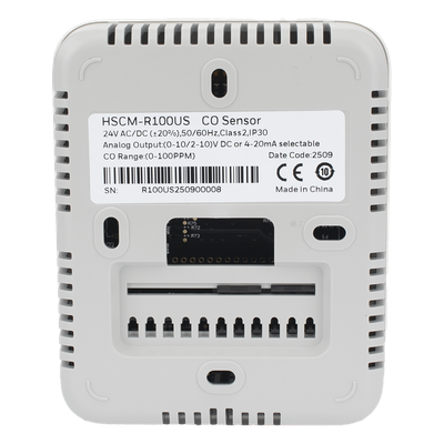 Sensor de Monóxido de Carbono (CO) para Interiores / Rango 0 a 100 ppm / Sensor Electroquímico Ecológico / Salida Analógica 0-10V, 2-10V, 4-20mA / Relevador de Alarma Configurable por DIP / IP30 / Serie HSCM - Imagen 4